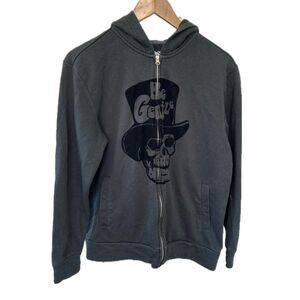 Rare BSX Japan Velvet Hot Leathers Top Hat Skull "Be Gentle" Zip Up Hoodie M